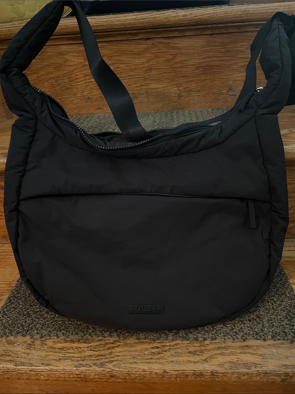 Athleta Black Quilted Nylon Shoulder Tote
